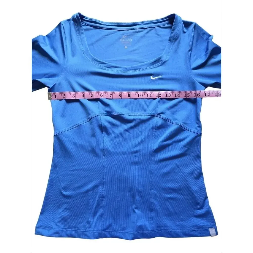 Nike Dri-FIT Blue 3/4 Sleeve Athletic Running Workout Top Quick Dry Athleisure L